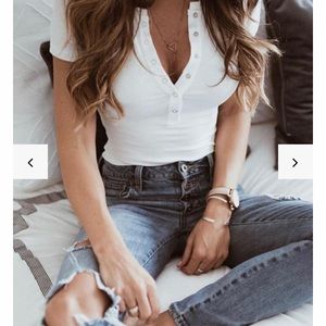 Vici Janie Ribbed Henley Bodysuit - M